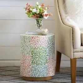 Abstract Floral Accent Stool One Day Deal