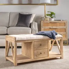 Wood Bench With Cushion and Drawers Latest