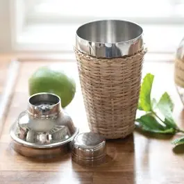 Cocktail Shaker With Rattan Sleeve Handmade