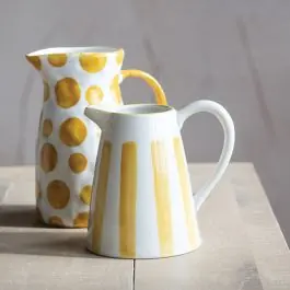 Yellow Stripe Pattern Stoneware Pitcher One Day Deal