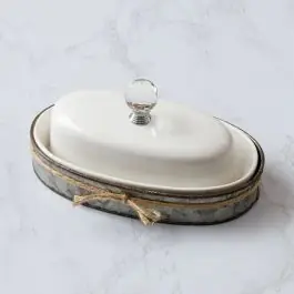 Oval Butter Dish In Galvanized Caddy Clearance