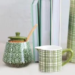 Pretty Patterned Stoneware Creamer and Sugar Set Bargain