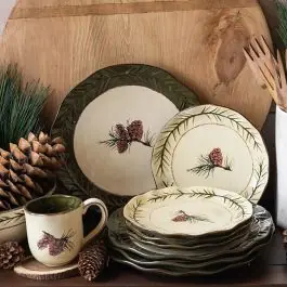 Wholesale Cabin Pine 16 Piece Ceramic Dish Set