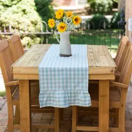Time-Limited Blue Gingham Ruffled Table Runner
