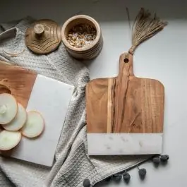 Best Choice Handled Wood and Marble Serving Board 10 Inch