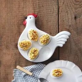 Ceramic Rooster Deviled Egg Platter Handmade