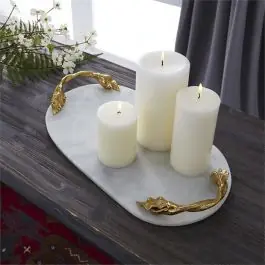 Discount Oval Marble Tray with Gold Leaf Handles