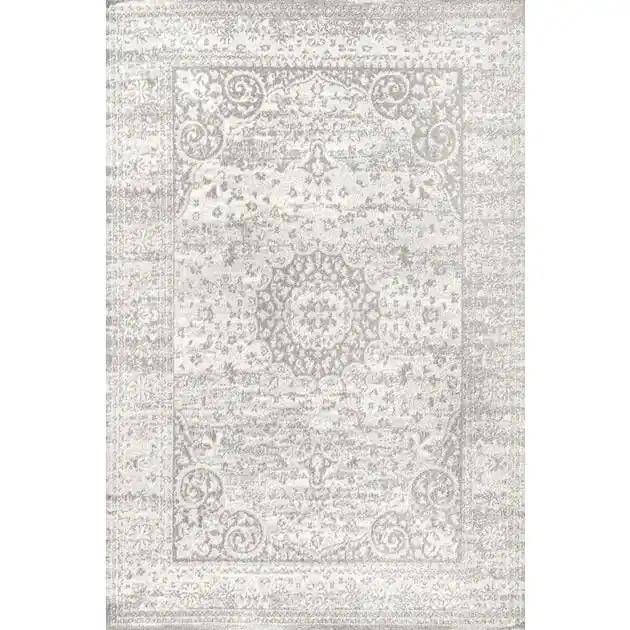 Scala Ornate Bohemian Medallion 120"L x 93"W Area Rug - Gray/Cream Best Price