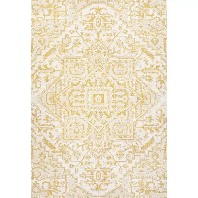 Buy Online Estrella Bohemian Medallion Textured Weave 120" L x 93" W Indoor/Outdoor Area Rug - Cream/Yellow