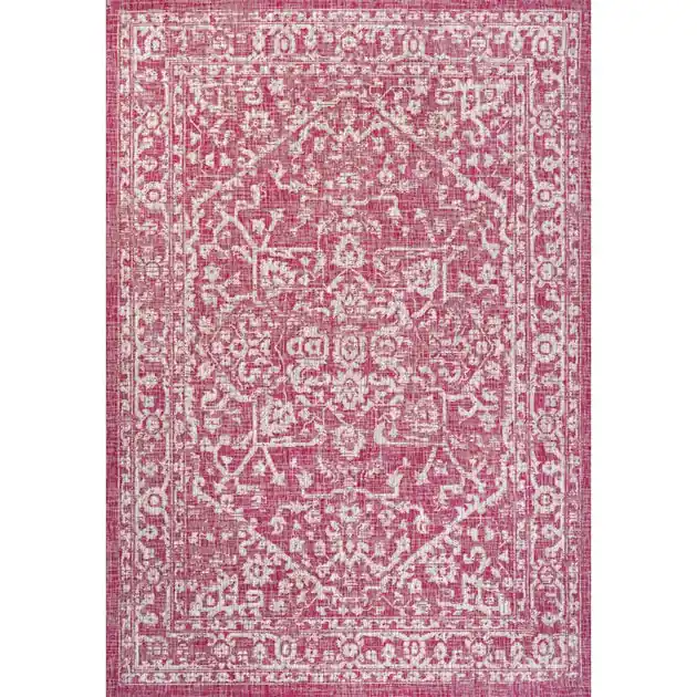 Malta Bohemian Medallion Textured Weave 72" L x 47" W Indoor/Outdoor Area Rug - Fuchsia/Light Gray Grab Now