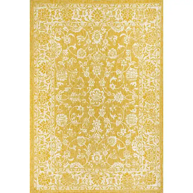 Exclusive Offer Tela Bohemian Textured Weave Floral 91" L x 63" W Indoor/Outdoor Area Rug - Yellow/Cream