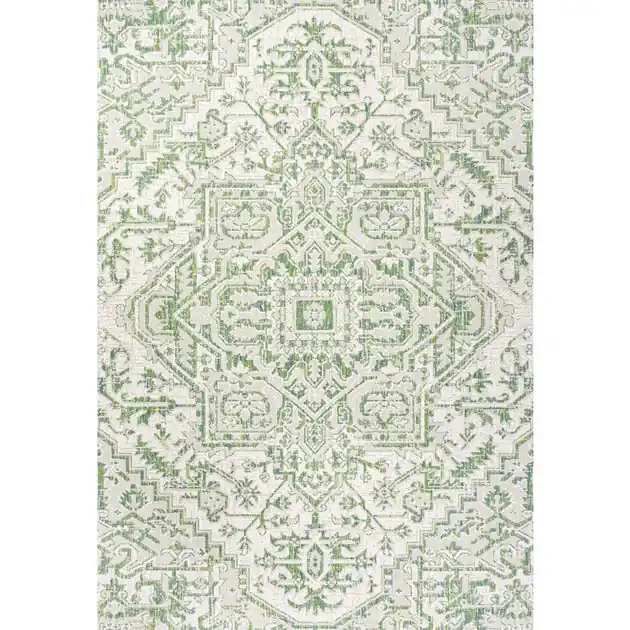 Markdown Estrella Bohemian Medallion Textured Weave 72" L x 47" W Indoor/Outdoor Area Rug - Green/Cream