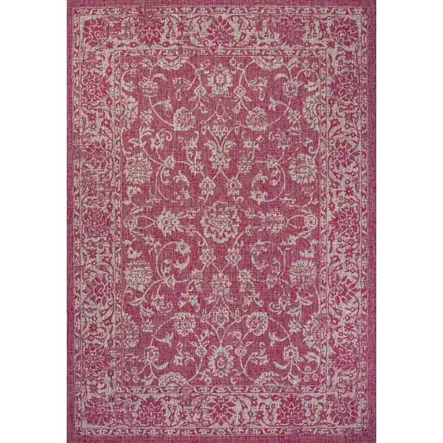 Tela Bohemian Textured Weave Floral 144" L x 108" W Indoor/Outdoor Area Rug - Fuchsia/Light Gray Hot Deal