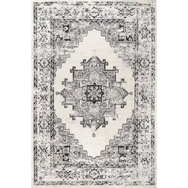 Inigo Cottage Medallion 72"L x 48"W Area Rug - Dark Gray/Cream Limited Offer