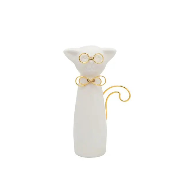 Buy Today 7" Ceramic Cat with Glasses Figurine - White