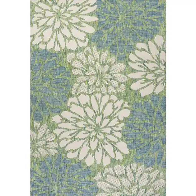 Zinnia Modern Floral Textured Weave 91" L x 63" W Indoor/Outdoor Area Rug - Cream/Green One Day Deal