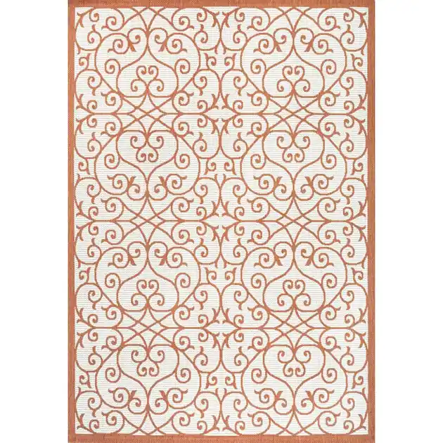 Direct From Manufacturer Madrid Vintage Filigree Textured Weave 60" L x 37" W Indoor/Outdoor Area Rug - Cream/Orange