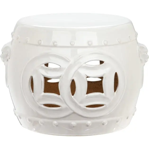 Modern Mei Double Coin Garden Stool - White