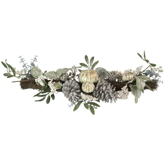 Affordable Artificial Swag Pumpkin and Pine Cones Green Plastic Fall