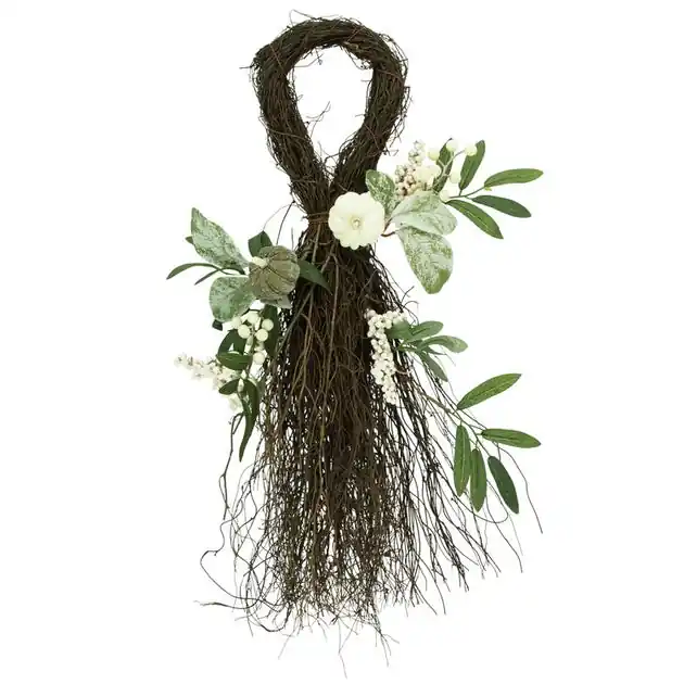 Worldwide Shipping Artificial Swag Pumpkins and Berries Twig Teardrop Brown Plastic Fall