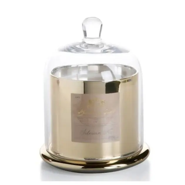 Mega Sale Large Siberian Fir Scented Candle in Gold Glass Jar with Bell Cloche
