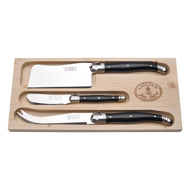 Low Price Jean Dubost Laguiole Three-Piece Cheese Knife Set with Black Handles