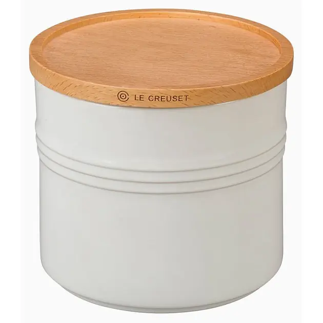 Crafted 1.5-Quart Stoneware Canister with Wood Lid - White