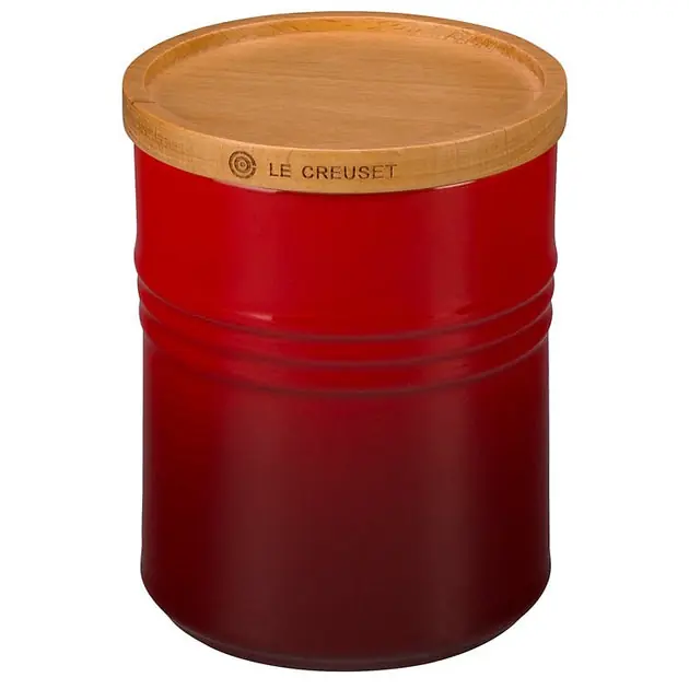 Editor’s Pick 2.5-Quart Stoneware Canister with Wood Lid - Cerise