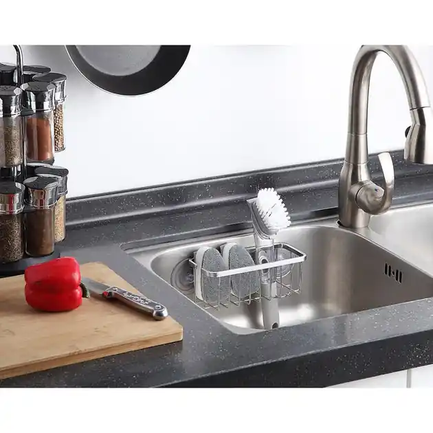 NeverRust Deluxe Stainless Steel Kitchen Sink Sponge Holder with Suction Cups - Satin Nickel Genuine